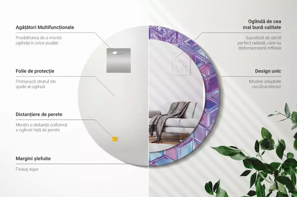 Espejo redondo con decoración Patrón de cristal