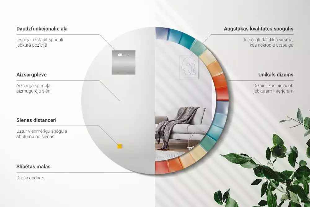 Espejo redondo con decoración Azulejos de rayos de colores