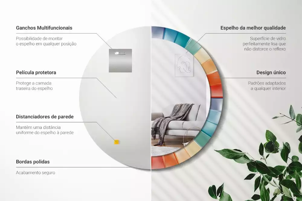 Espejo redondo con decoración Azulejos de rayos de colores