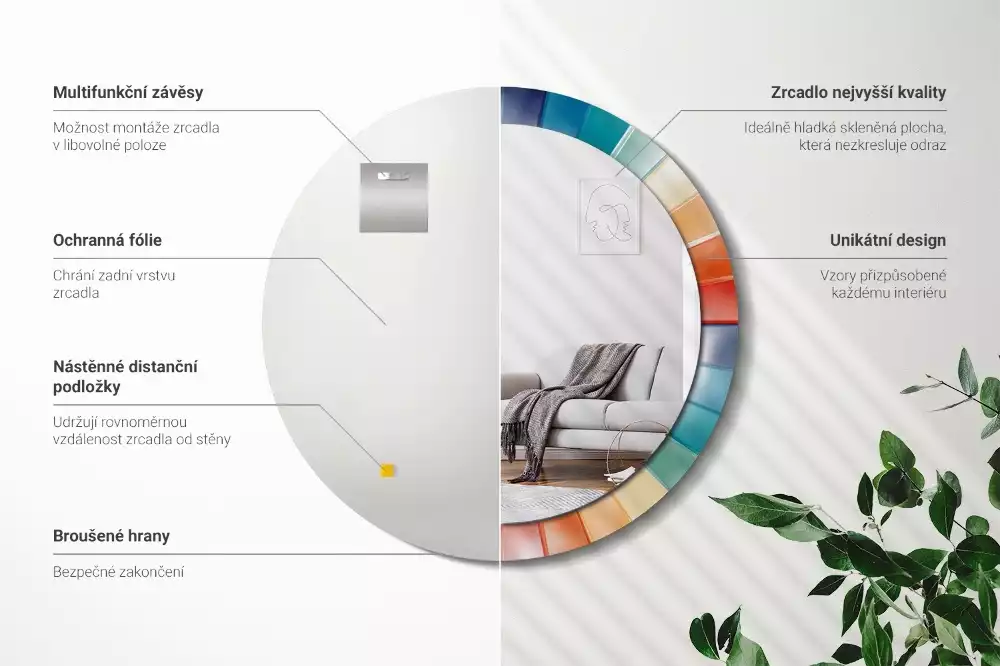 Espejo redondo con decoración Azulejos de rayos de colores