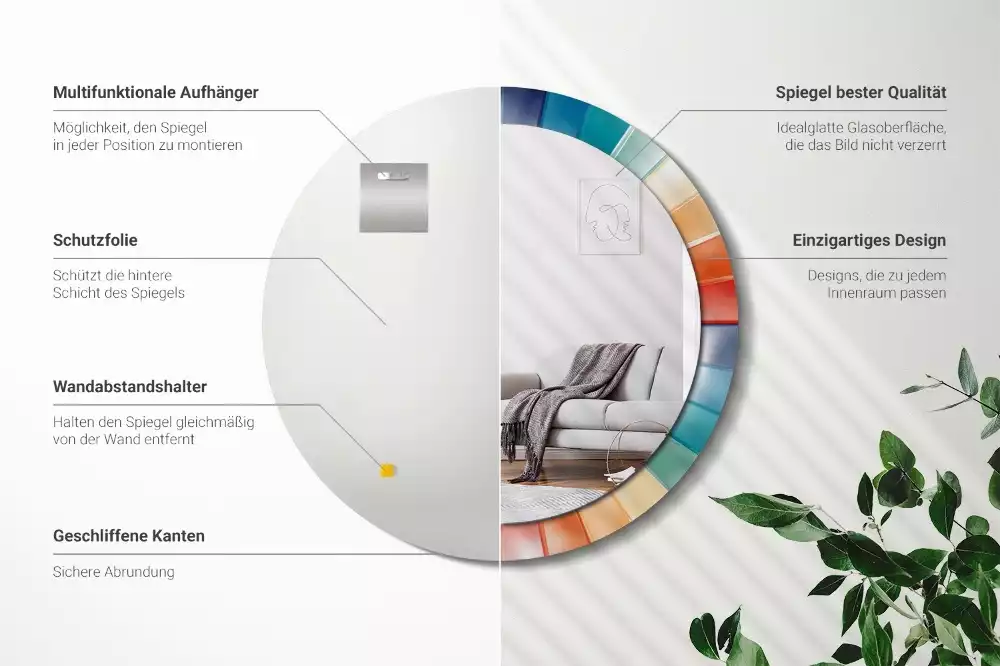 Espejo redondo con decoración Azulejos de rayos de colores