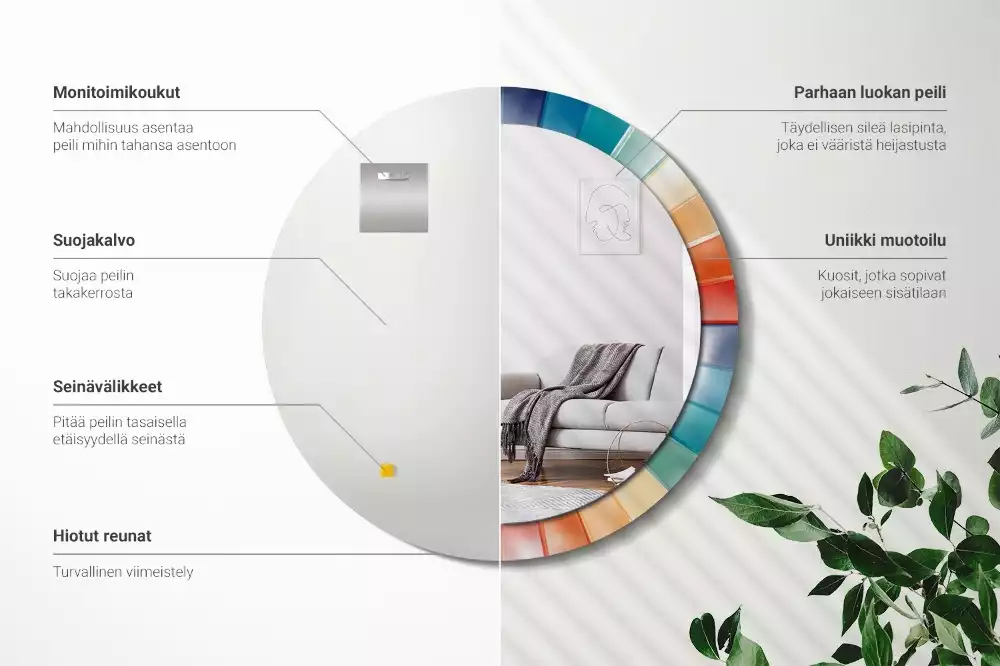 Espejo redondo con decoración Azulejos de rayos de colores