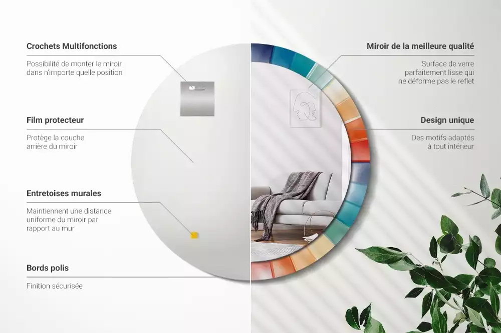 Espejo redondo con decoración Azulejos de rayos de colores