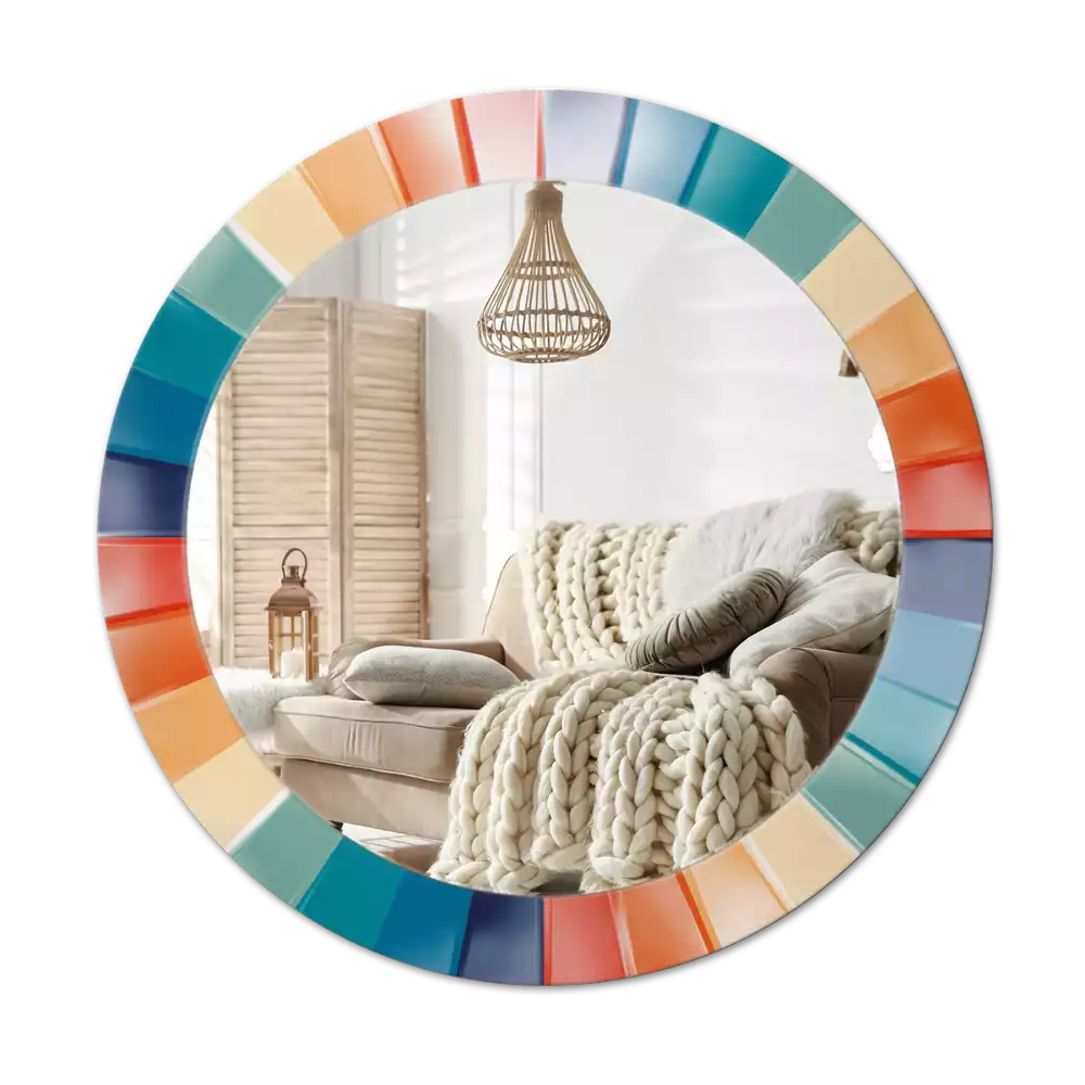 Espejo redondo con decoración Azulejos de rayos de colores