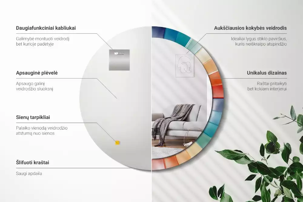 Espejo redondo con decoración Azulejos de rayos de colores