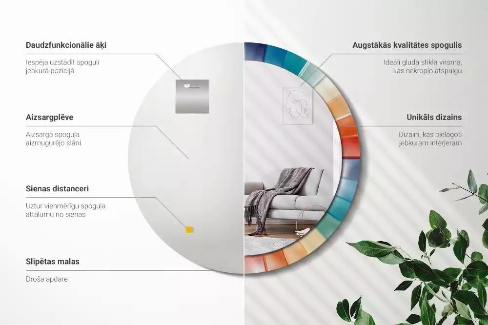 Espejo redondo con decoración Azulejos de rayos de colores