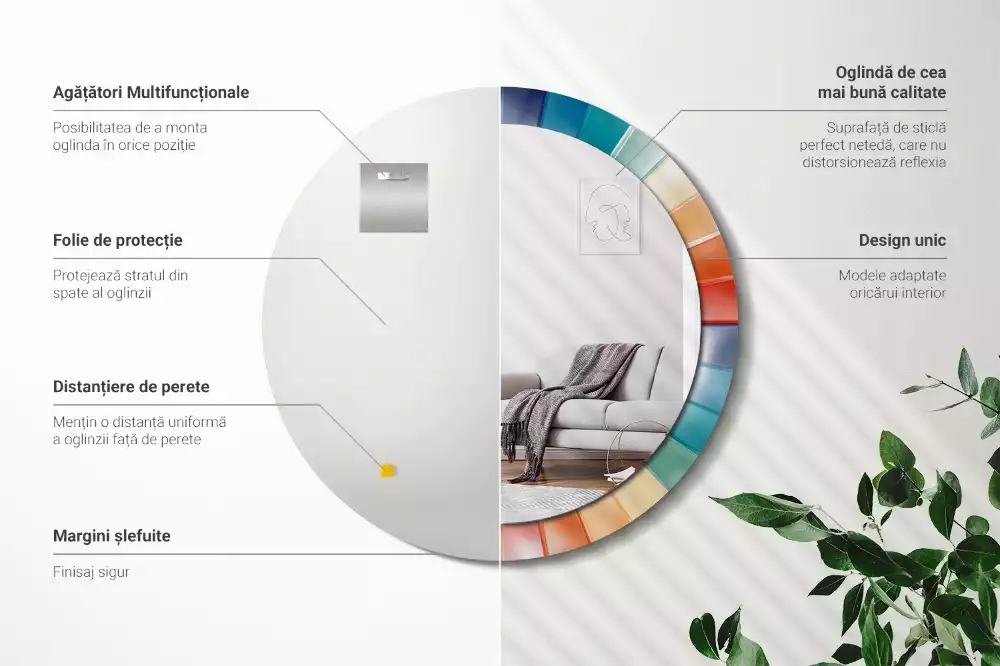 Espejo redondo con decoración Azulejos de rayos de colores