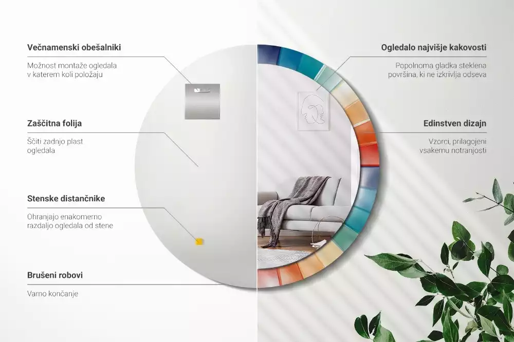 Espejo redondo con decoración Azulejos de rayos de colores