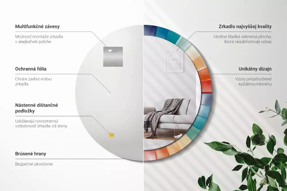 Espejo redondo con decoración Azulejos de rayos de colores