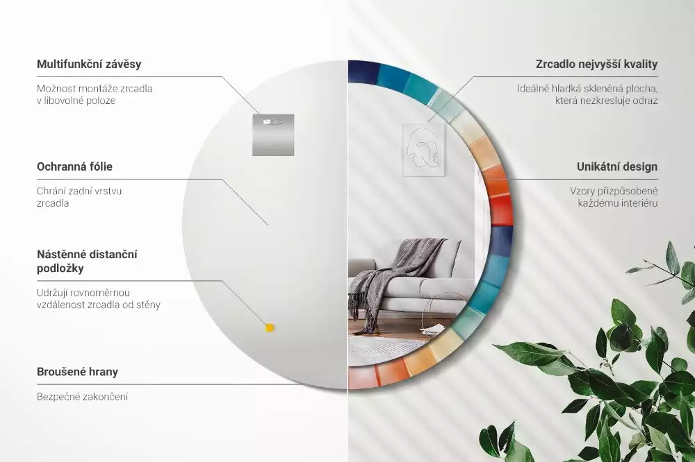 Espejo redondo con decoración Azulejos de rayos de colores