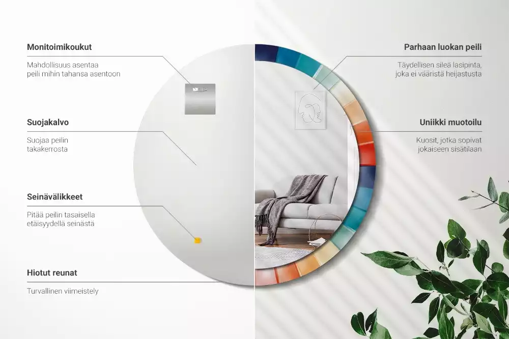 Espejo redondo con decoración Azulejos de rayos de colores