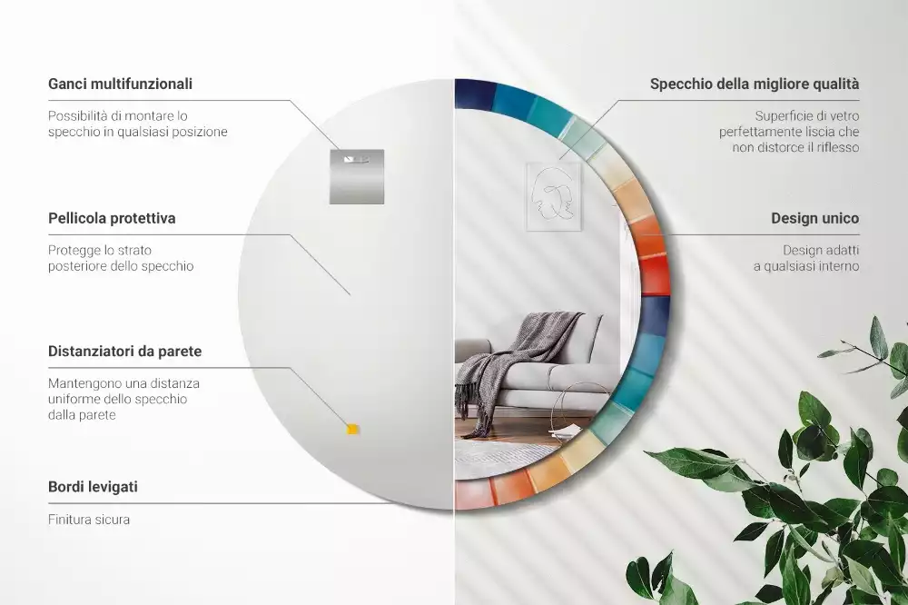 Espejo redondo con decoración Azulejos de rayos de colores