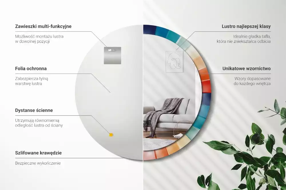 Espejo redondo con decoración Azulejos de rayos de colores