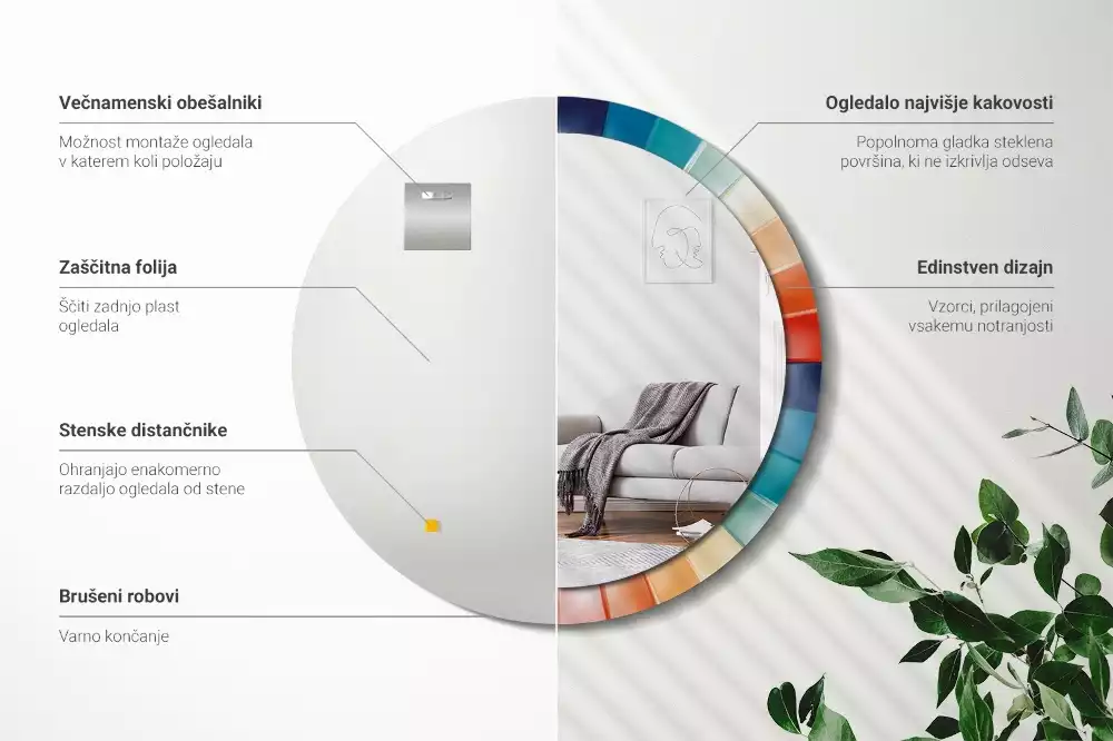 Espejo redondo con decoración Azulejos de rayos de colores