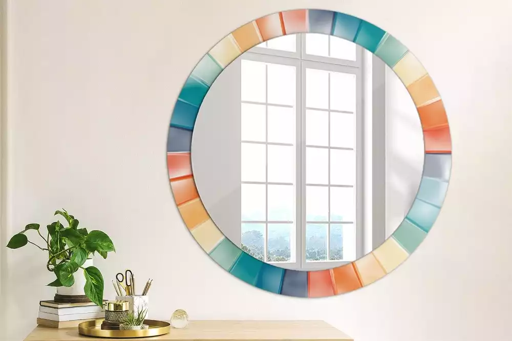 Espejo redondo con decoración Azulejos de rayos de colores