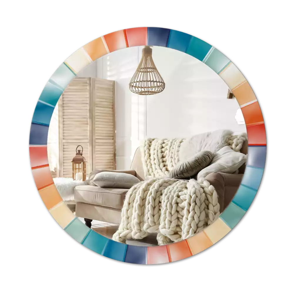 Espejo redondo con decoración Azulejos de rayos de colores