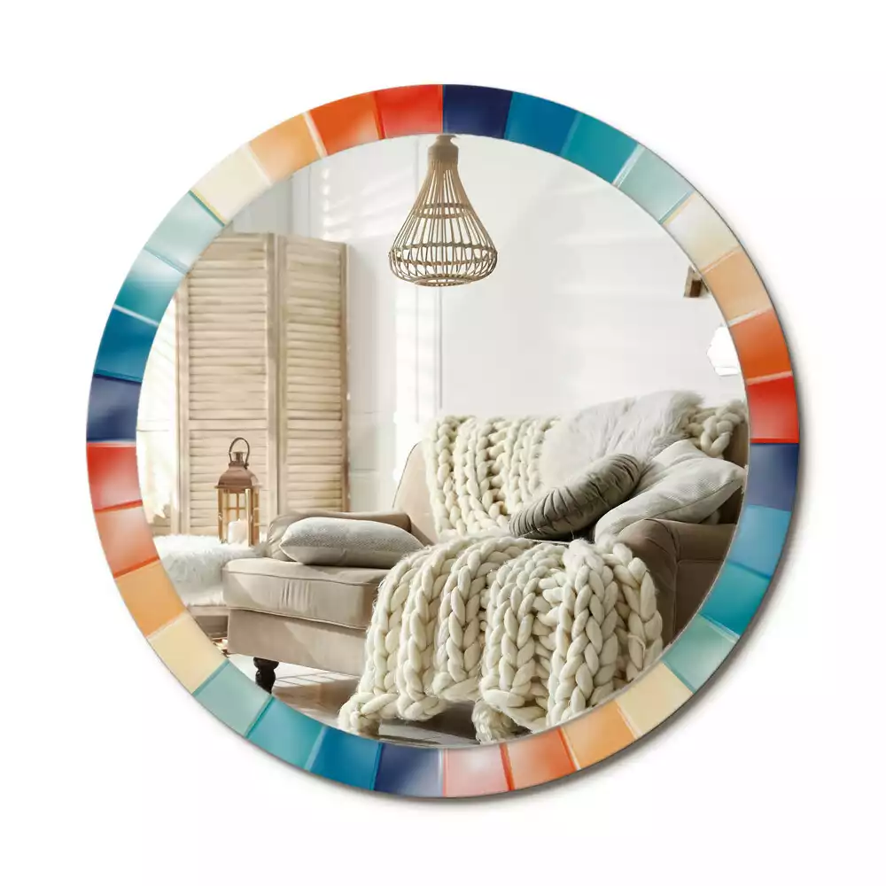 Espejo redondo con decoración Azulejos de rayos de colores