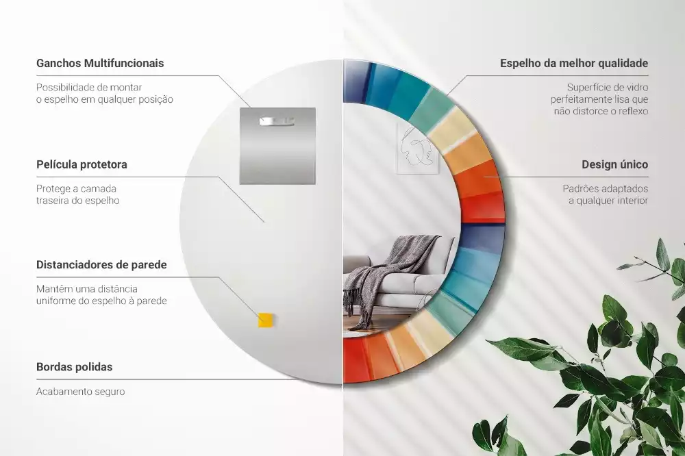 Espejo redondo con decoración Azulejos de rayos de colores