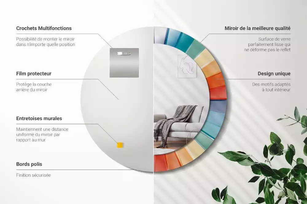 Espejo redondo con decoración Azulejos de rayos de colores