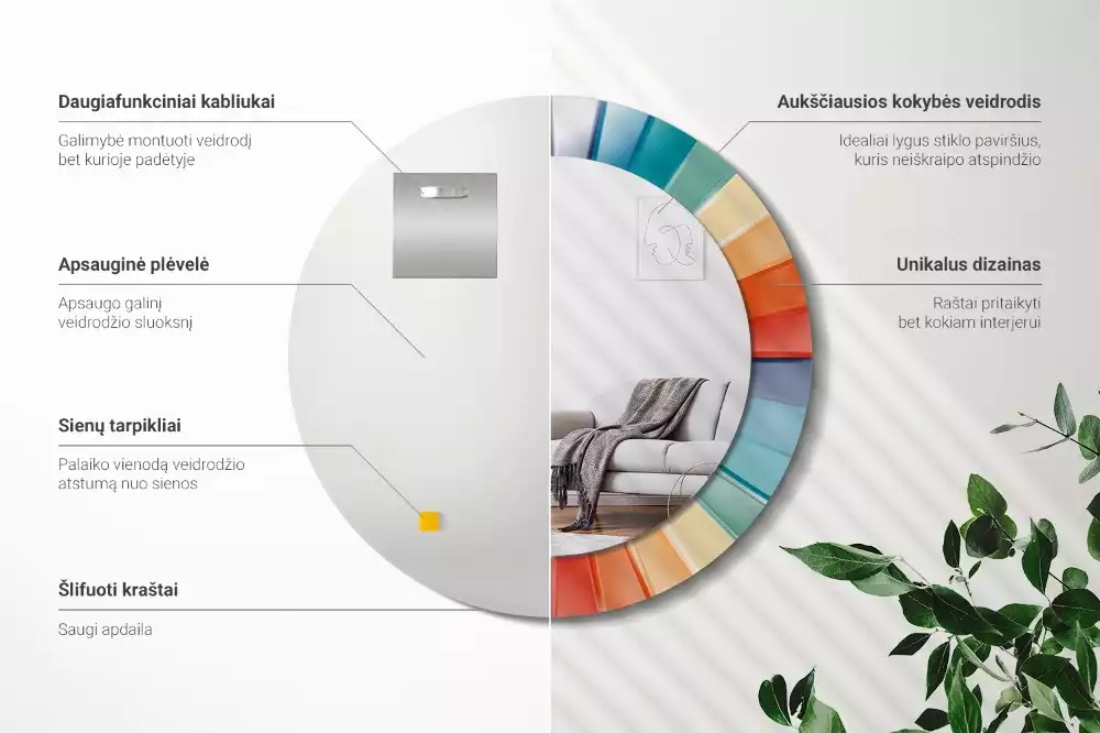 Espejo redondo con decoración Azulejos de rayos de colores