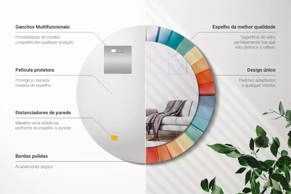 Espejo redondo con decoración Azulejos de rayos de colores