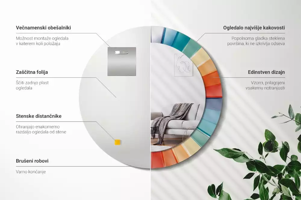 Espejo redondo con decoración Azulejos de rayos de colores