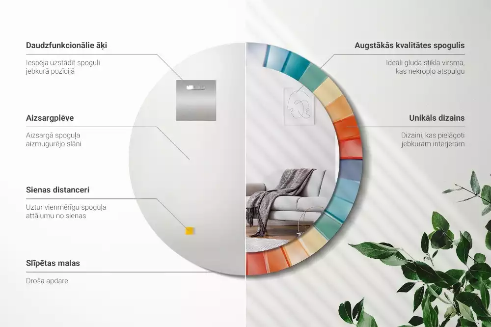 Espejo redondo con decoración Azulejos de rayos de colores