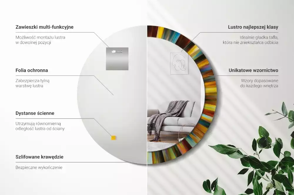 Espejo redondo estampado Rayos de colores