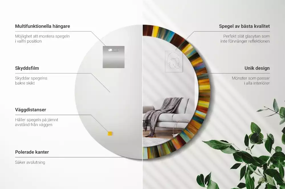 Espejo redondo estampado Rayos de colores