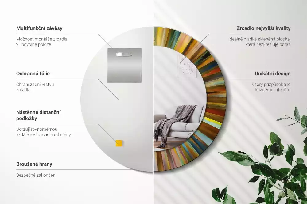 Espejo redondo estampado Rayos de colores