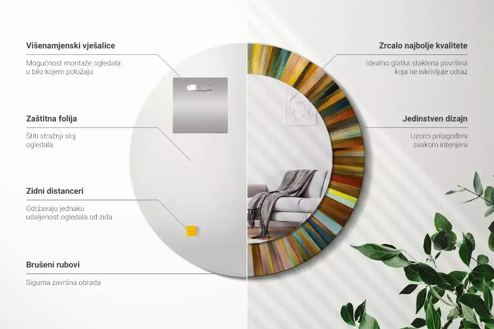 Espejo redondo estampado Rayos de colores