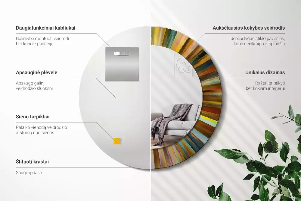 Espejo redondo estampado Rayos de colores