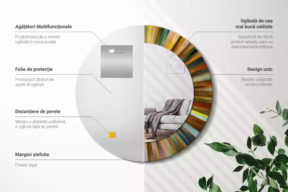 Espejo redondo estampado Rayos de colores