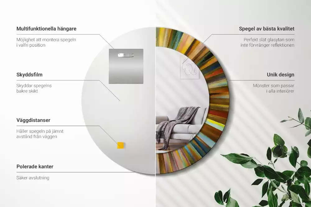 Espejo redondo estampado Rayos de colores