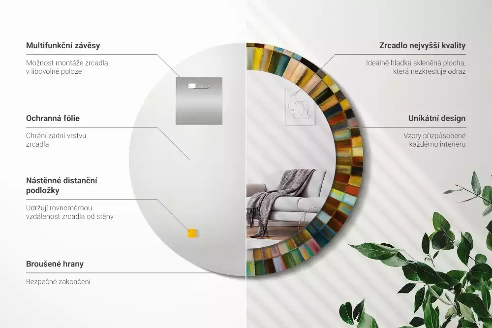 Espejo redondo estampado Rayos de colores