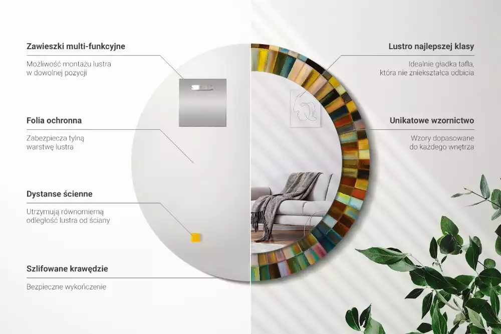 Espejo redondo estampado Rayos de colores