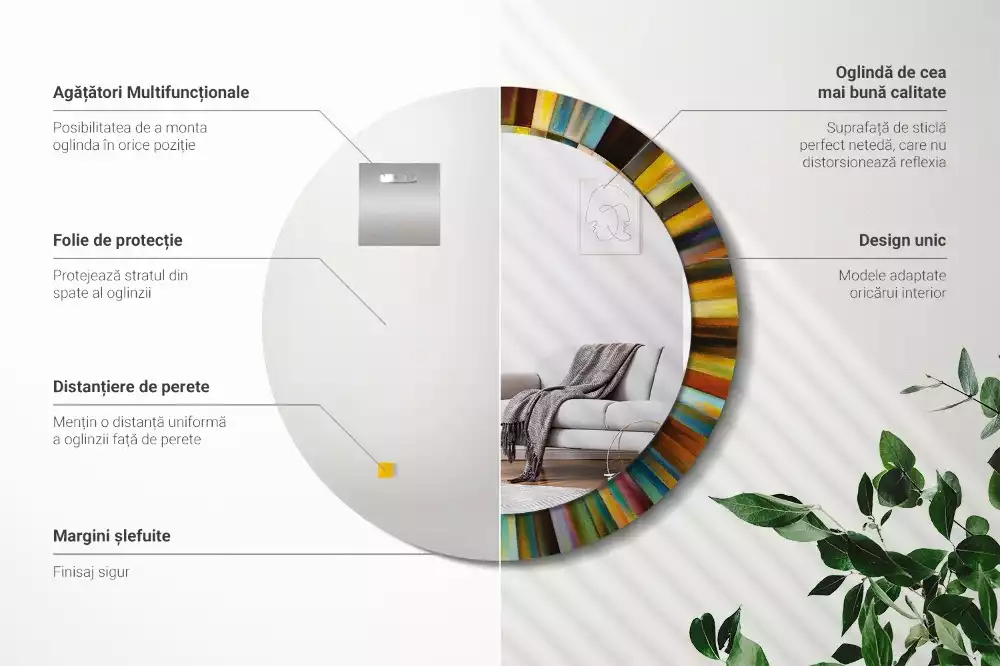 Espejo redondo estampado Rayos de colores