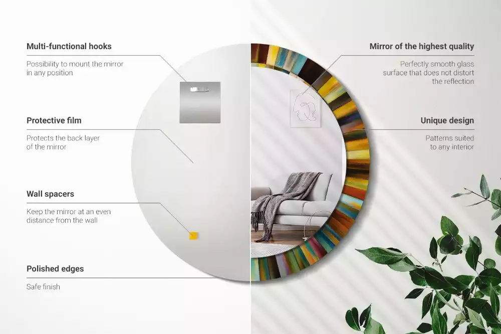 Espejo redondo estampado Rayos de colores