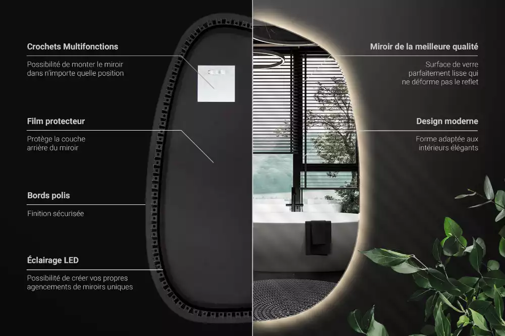 Espejo organico con luz led sin marco