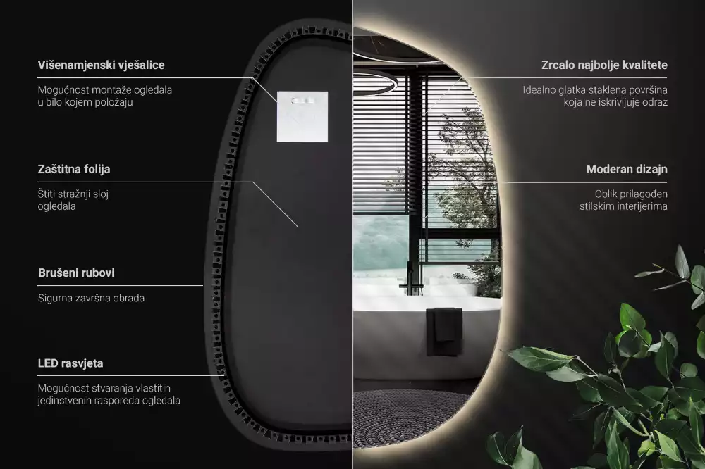 Espejo organico con luz led sin marco