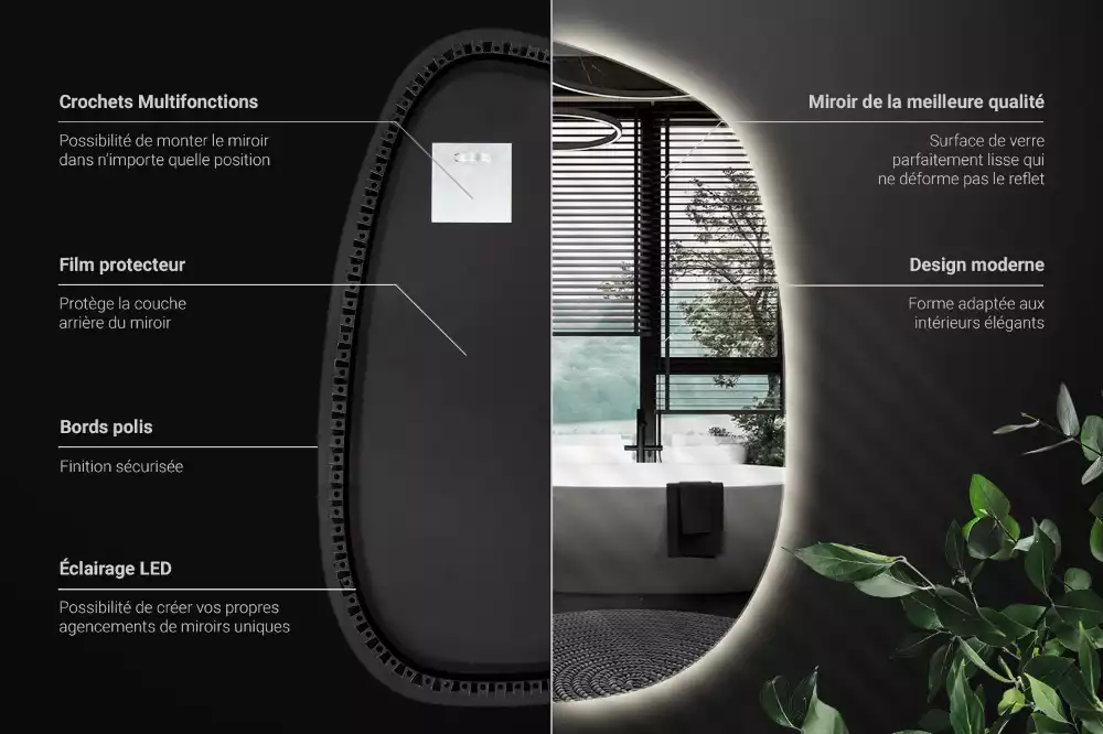 Espejo organico con luz led sin marco