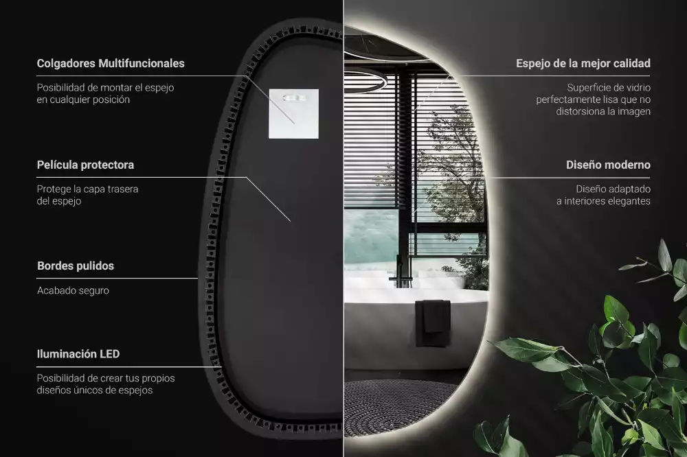 Espejo organico con luz led sin marco
