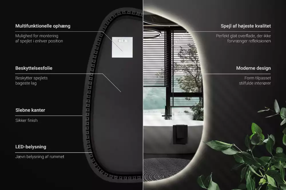 Espejo organico con luz led sin marco