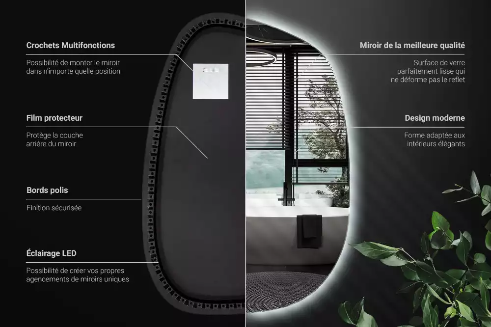 Espejo organico con luz led sin marco