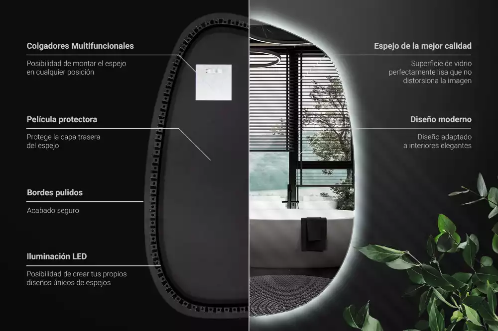 Espejo organico con luz led sin marco