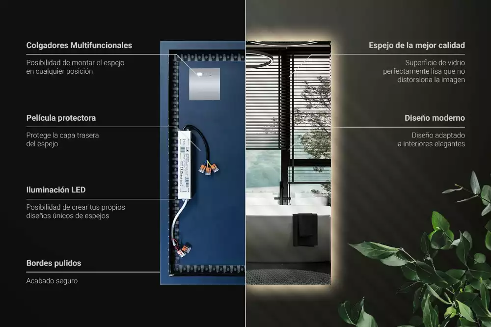 Espejo rectangular con retroiluminación LED