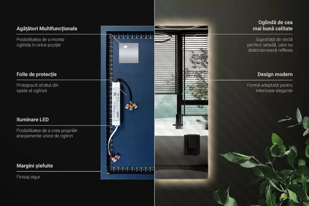 Espejo rectangular con retroiluminación LED