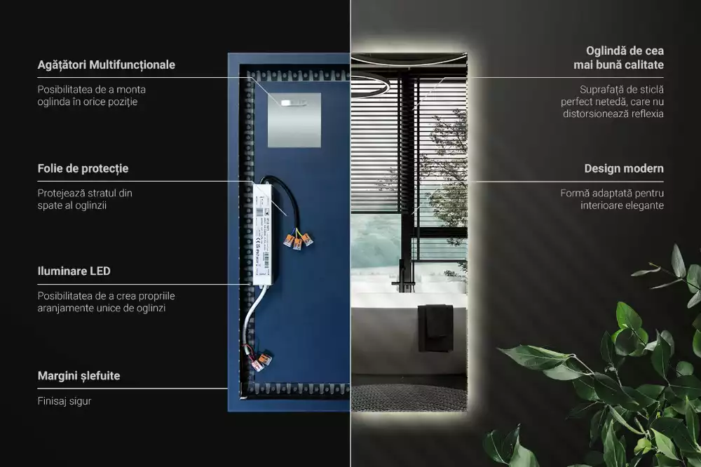 Espejo rectangular con retroiluminación LED