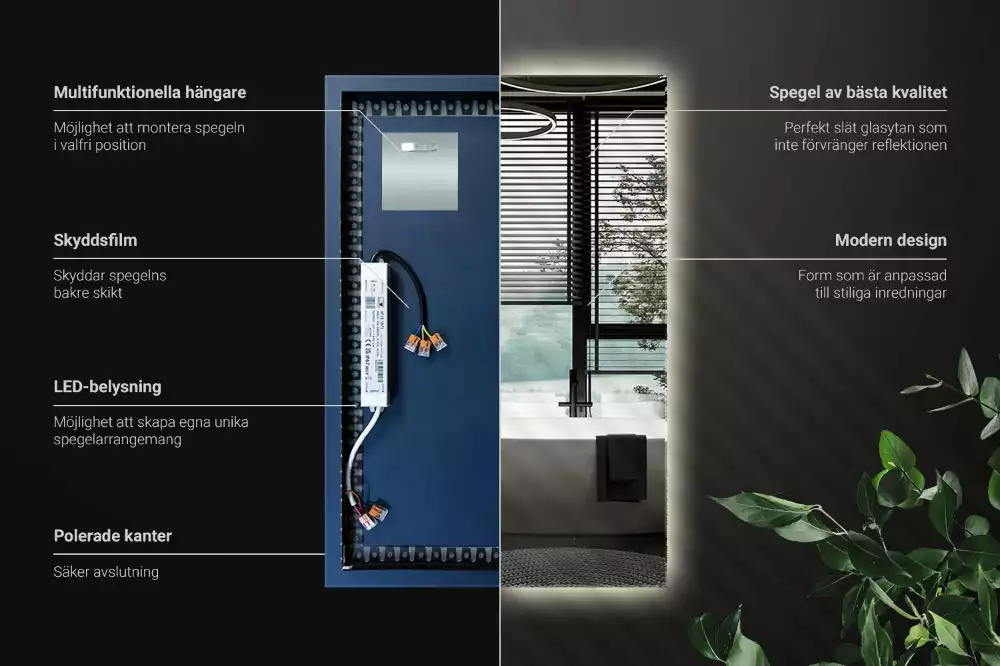 Espejo rectangular con retroiluminación LED