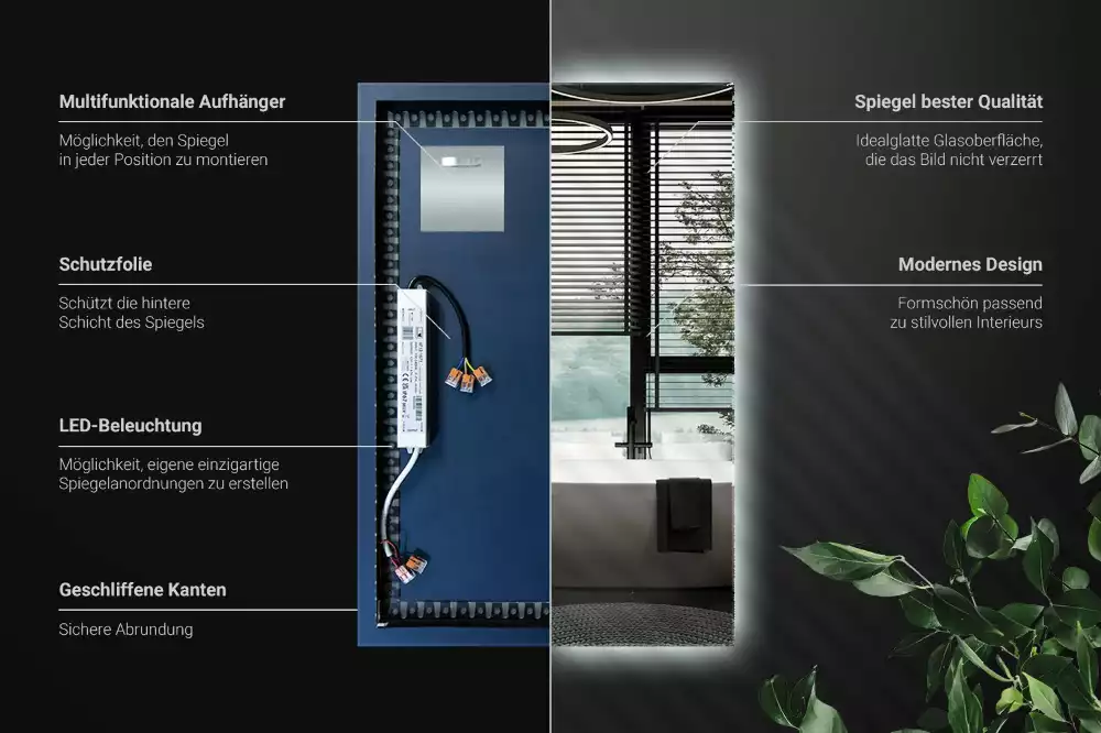 Espejo rectangular con retroiluminación LED